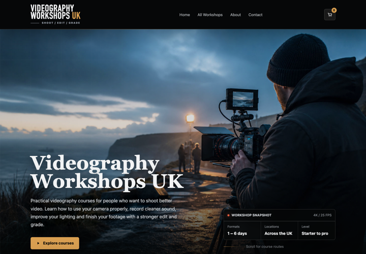 Videography Workshops UK website